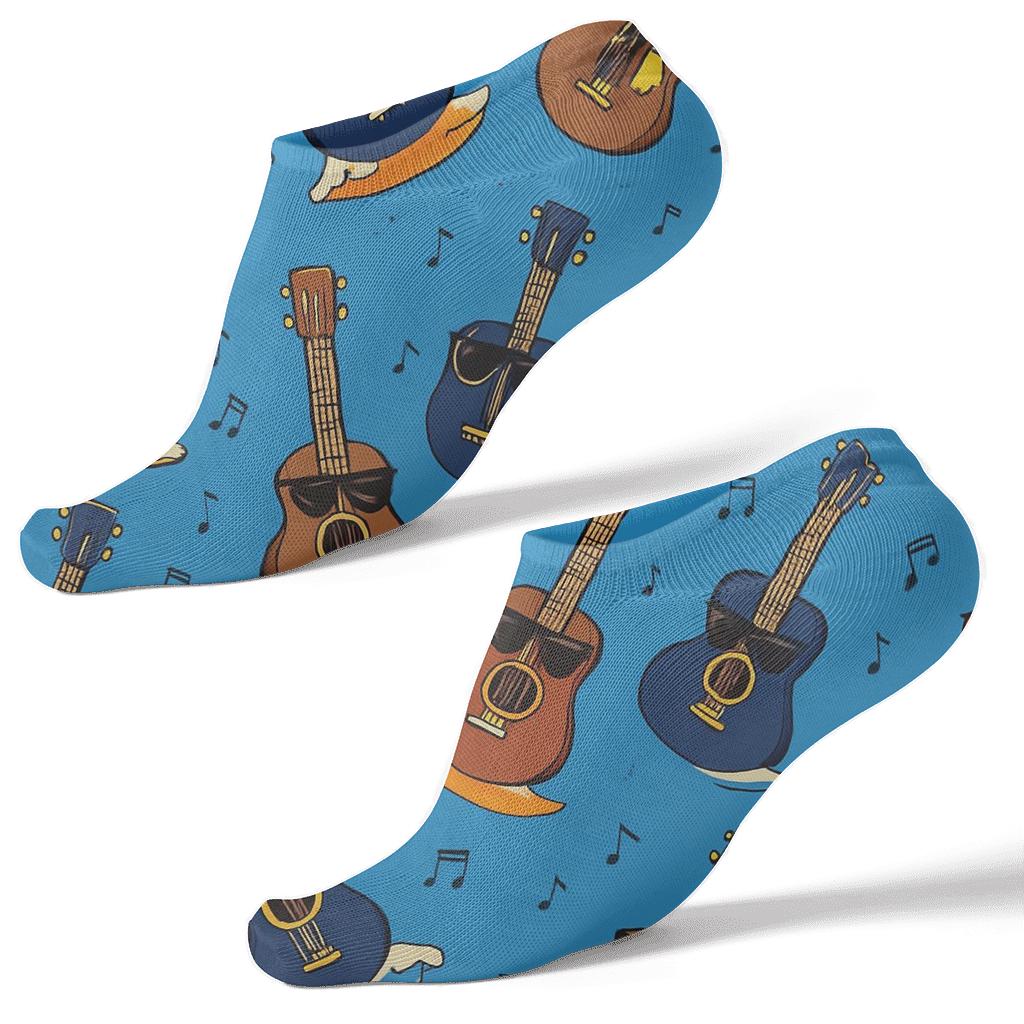 Surfing Guitars All Over Print On Vibrant Blue premium sports ankle socks