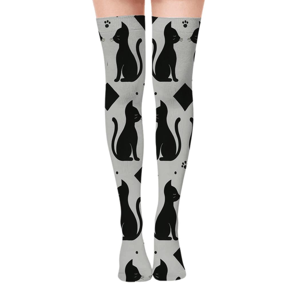 Mirrored Pair Design With Minimalist Cat Silhouettes trendy patterned over-the-knee socks