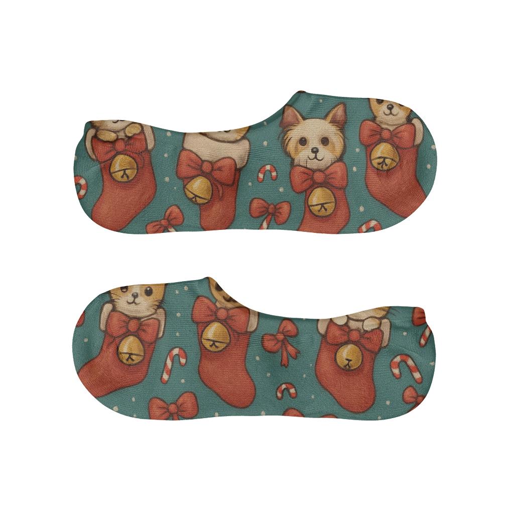 Holiday Pets In Stockings Scatter On Teal trendy no-show sock styles