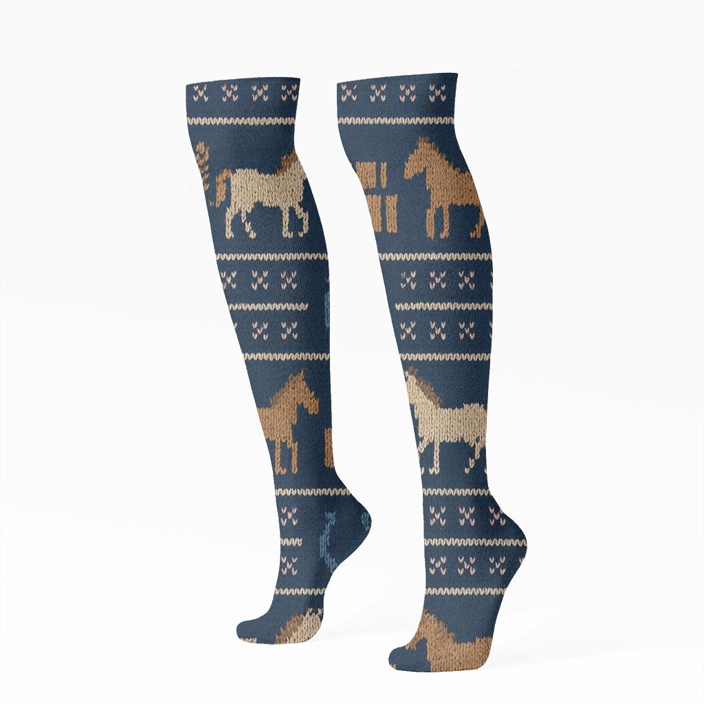 Pony Silhouette Stripe Weave comfortable cotton knee-high socks