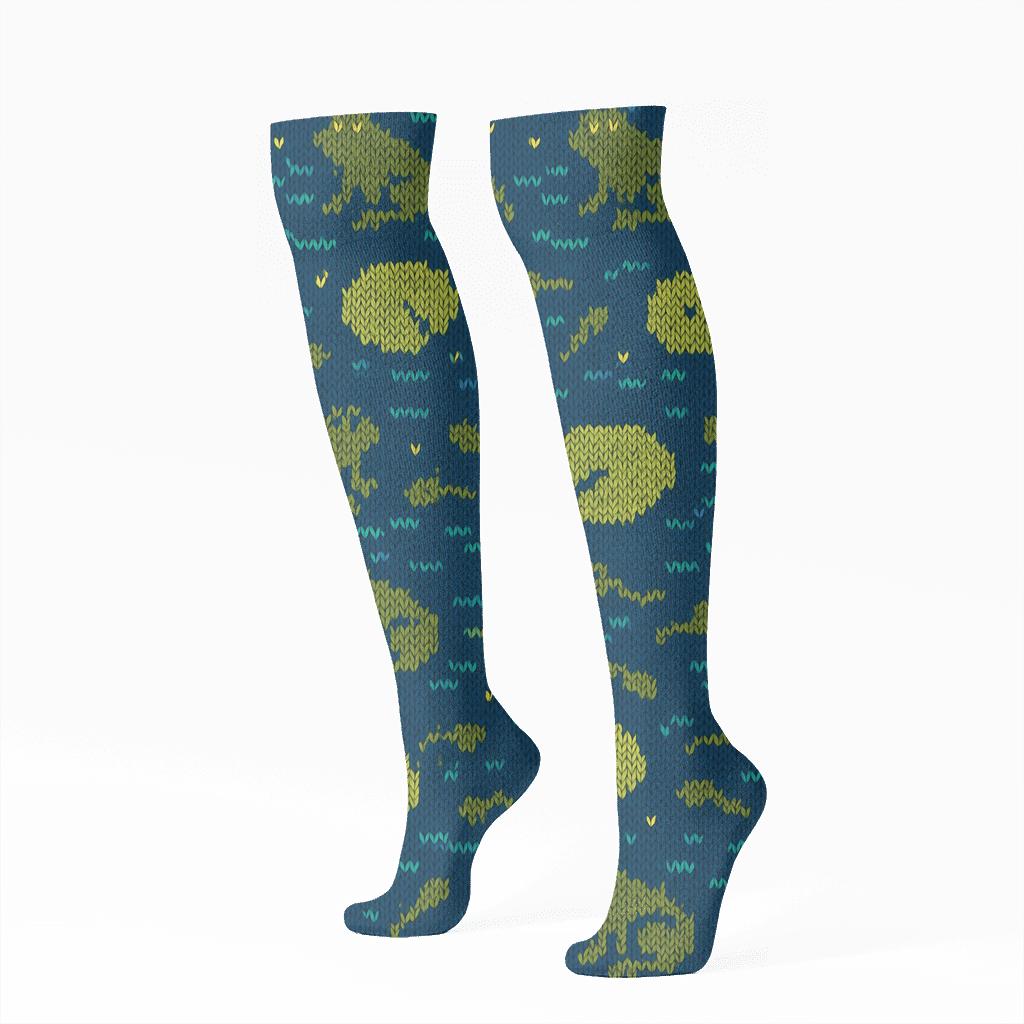 Knitted Pond Rhythm Frog Pattern comfortable cotton knee-high socks