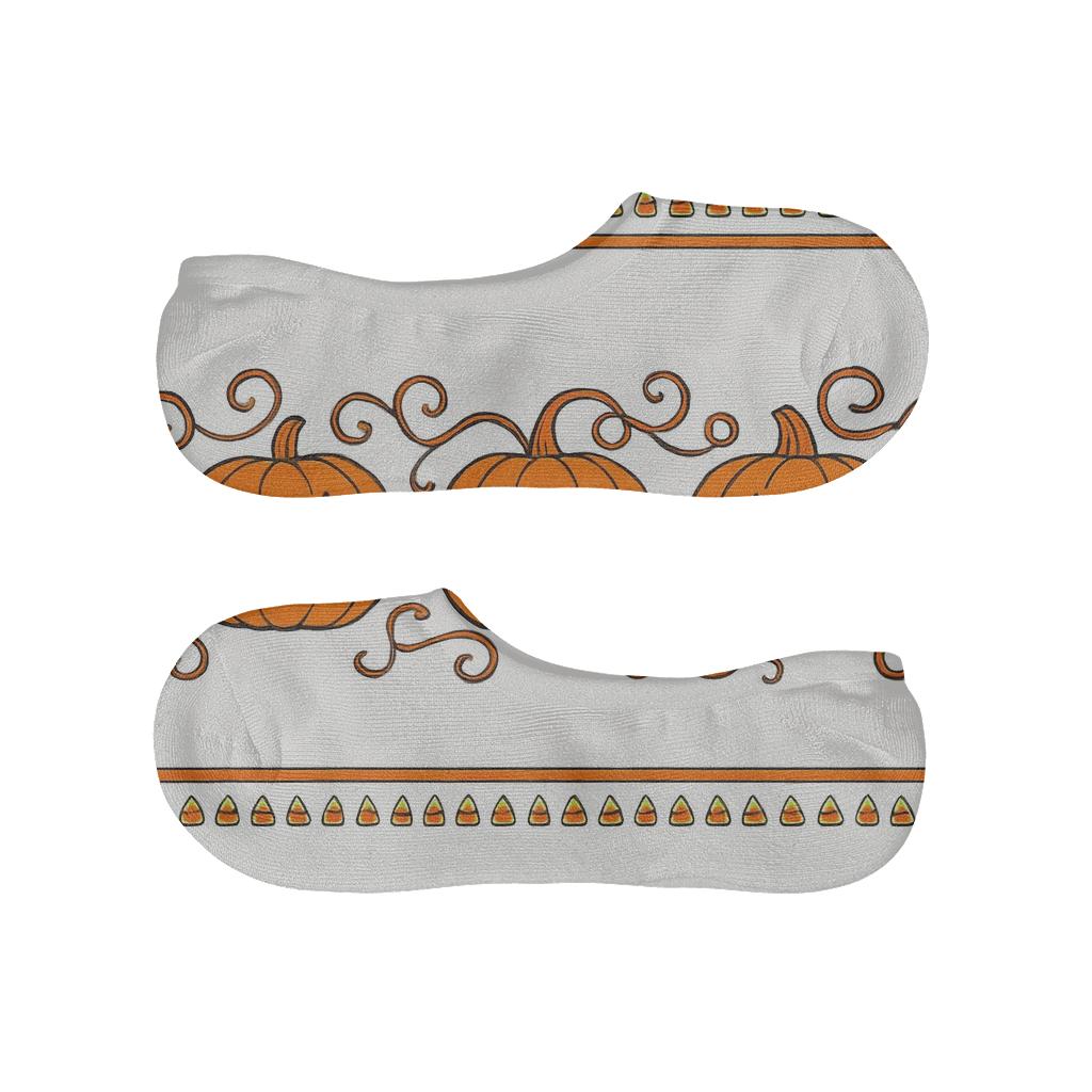 Carved Pumpkin Border Stripe On White Background trendy no-show sock styles