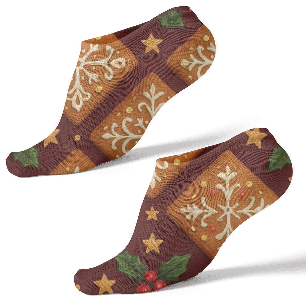 Gingerbread Lattice With Holiday Sparkle designer print ankle socks
