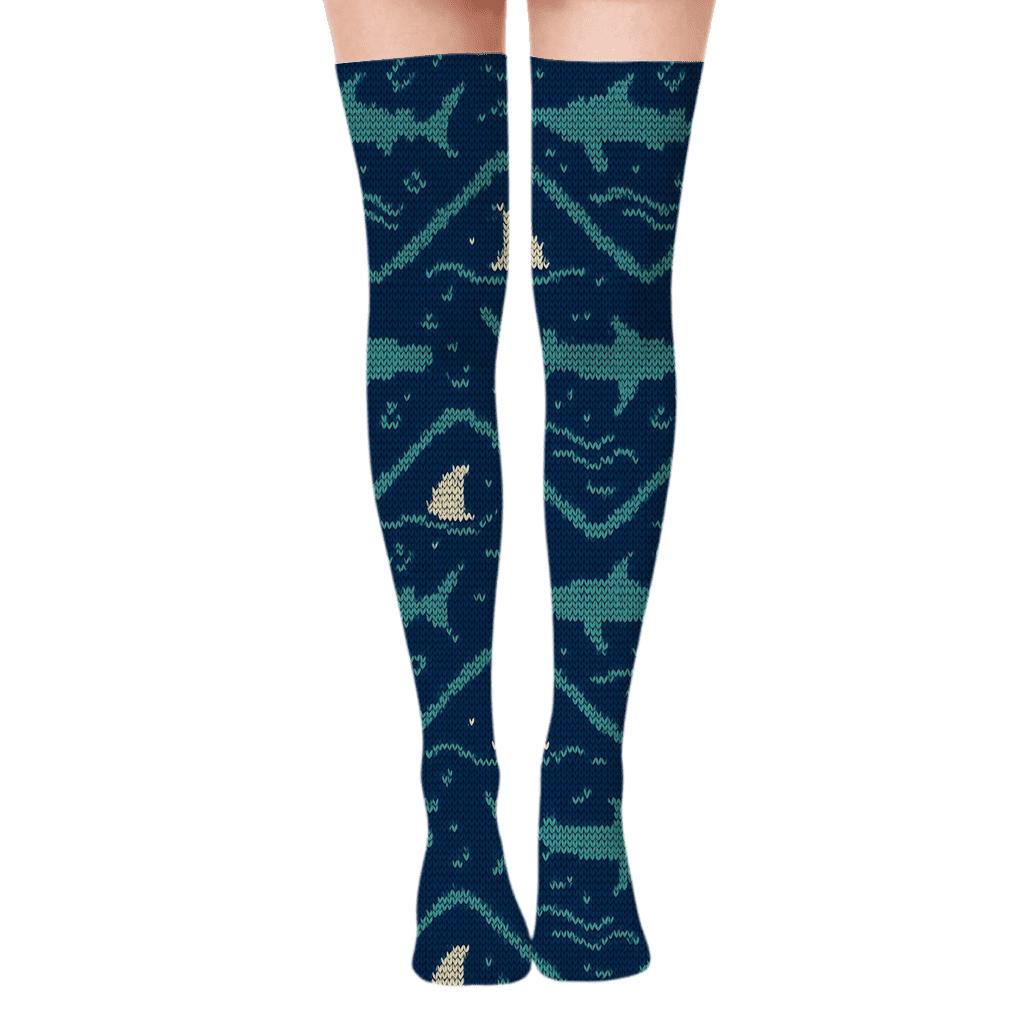 Hammerhead Chevron Shark Knit Illusion unique graphic over-the-knee socks