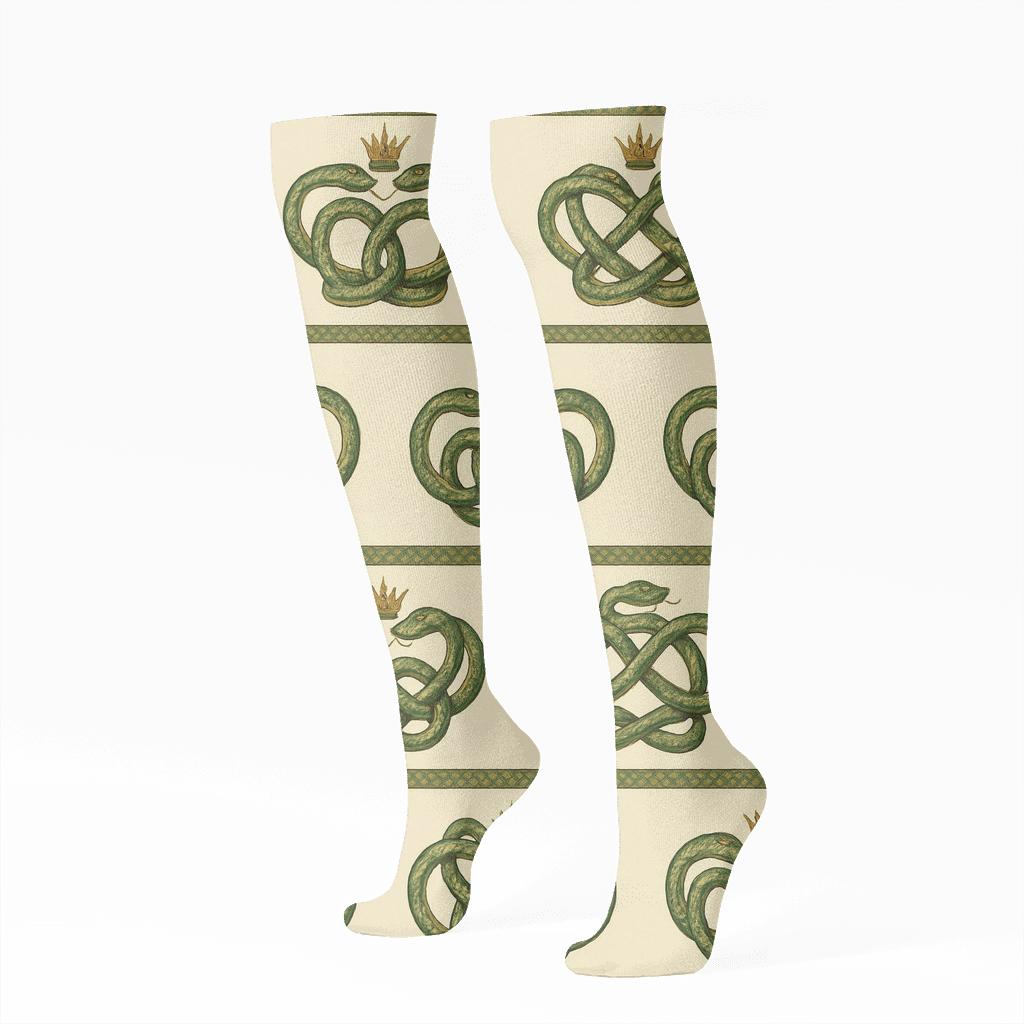 Botanical Poster Look With Snake Crown Repeat comfortable cotton knee-high socks