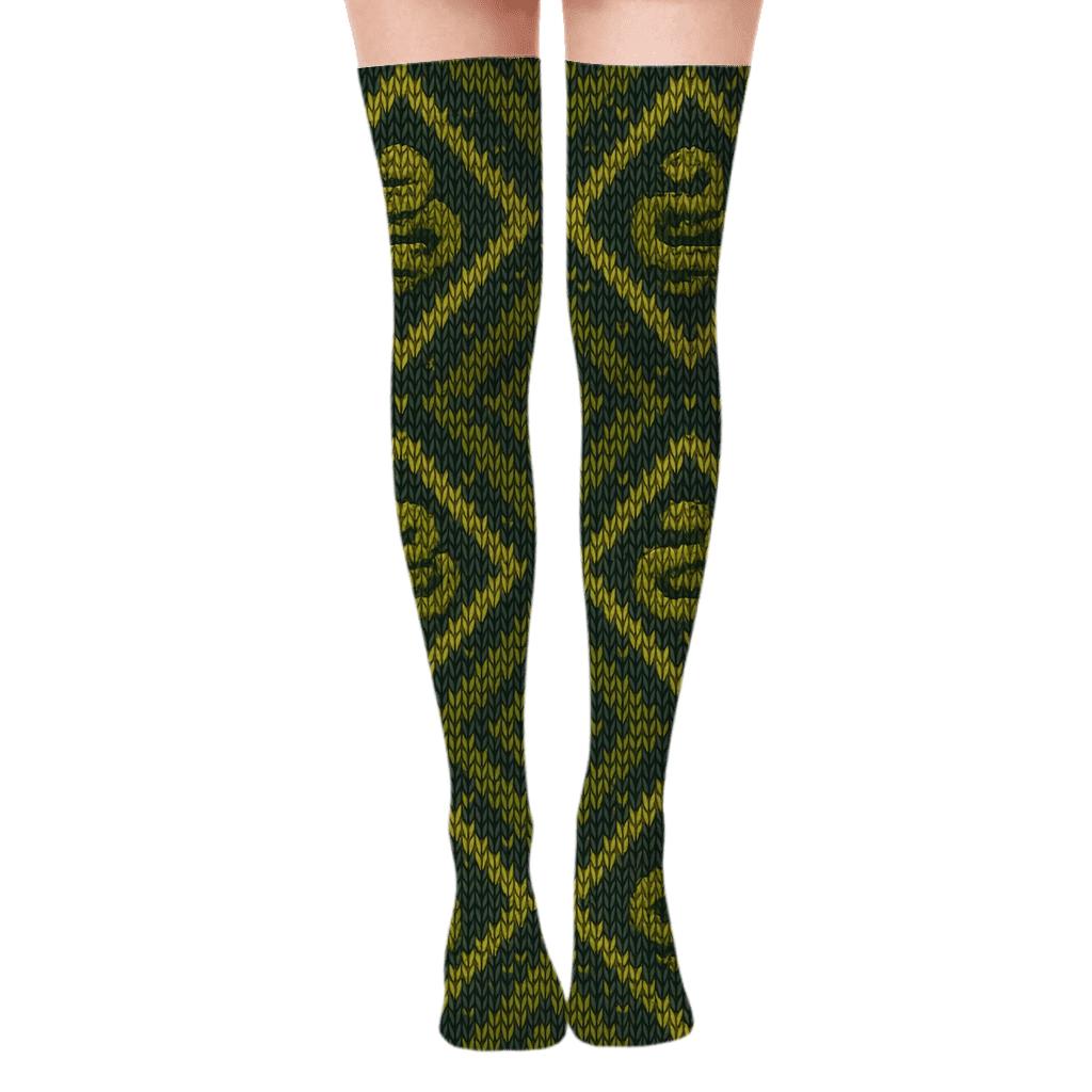 Knitted Illusion Snake Scale Lattice unique graphic over-the-knee socks