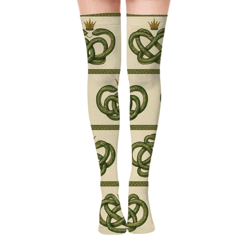 Botanical Poster Look With Snake Crown Repeat comfortable cotton over-the-knee socks