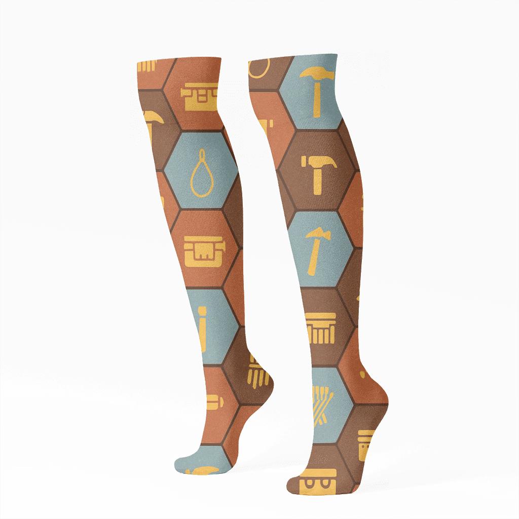 Shingle Tessellation With Roofer Toolbelt Icons premium sports knee-high socks