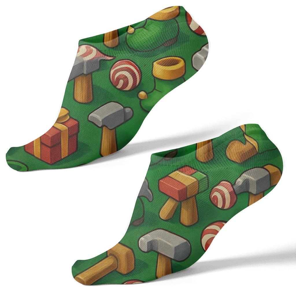 Xmas Elf Workshop Tool Tiles In Green soft everyday ankle socks