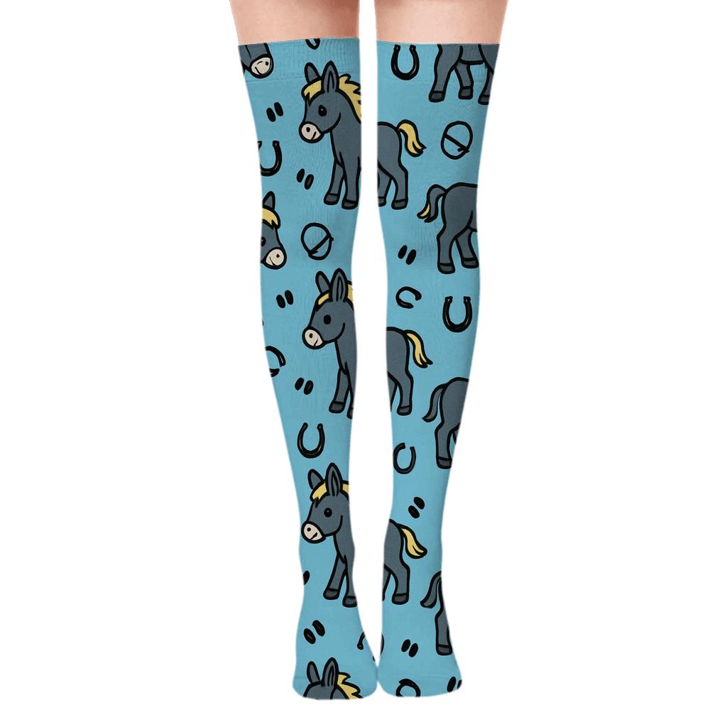 Donkey Foal Chevron Meadow Print premium cozy over-the-knee socks