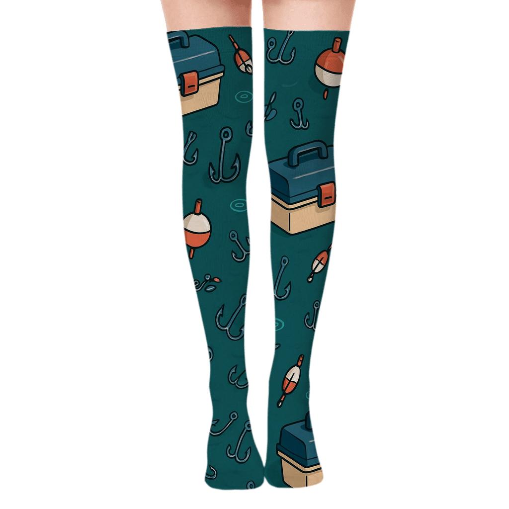 Tackle Box Lattice With Fisher Charm custom over-the-knee socks