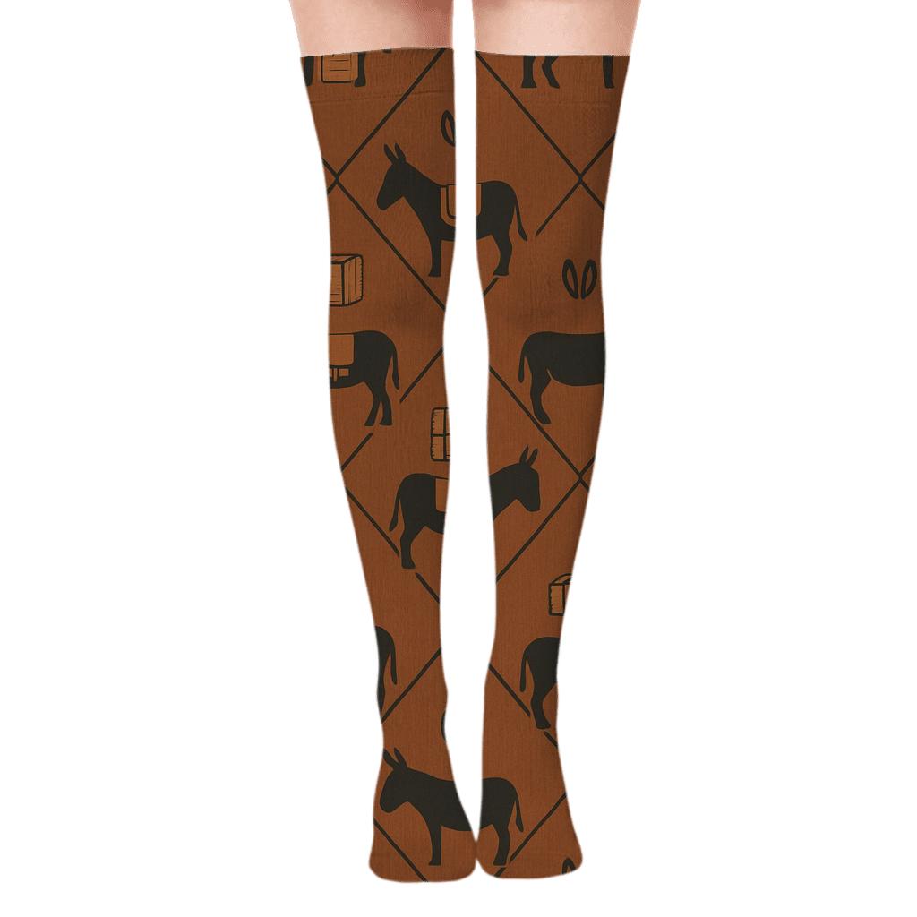 Barnwood-Textured Donkey Silhouette Lattice comfortable cotton over-the-knee socks