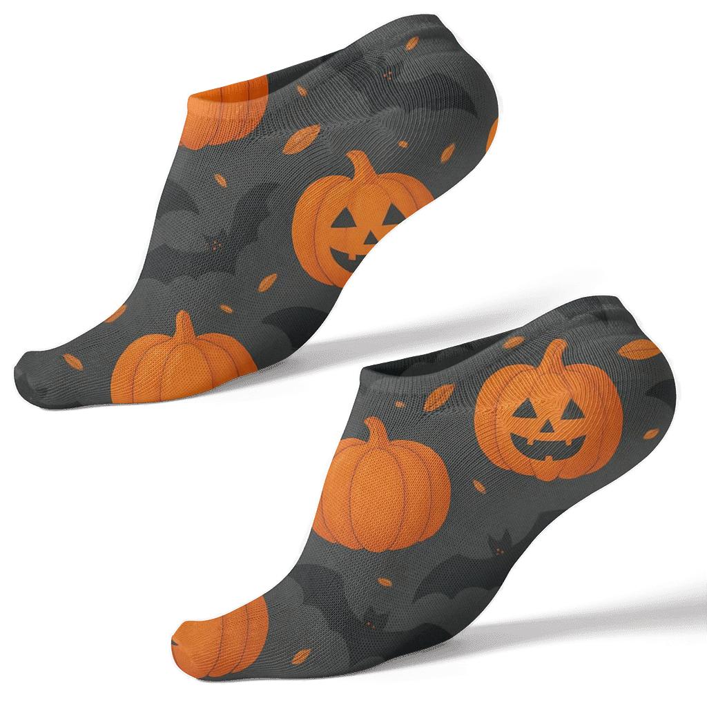 Bats And Pumpkins Scattered Rhythm On Proper Dark Charcoal Background comfortable cotton ankle socks