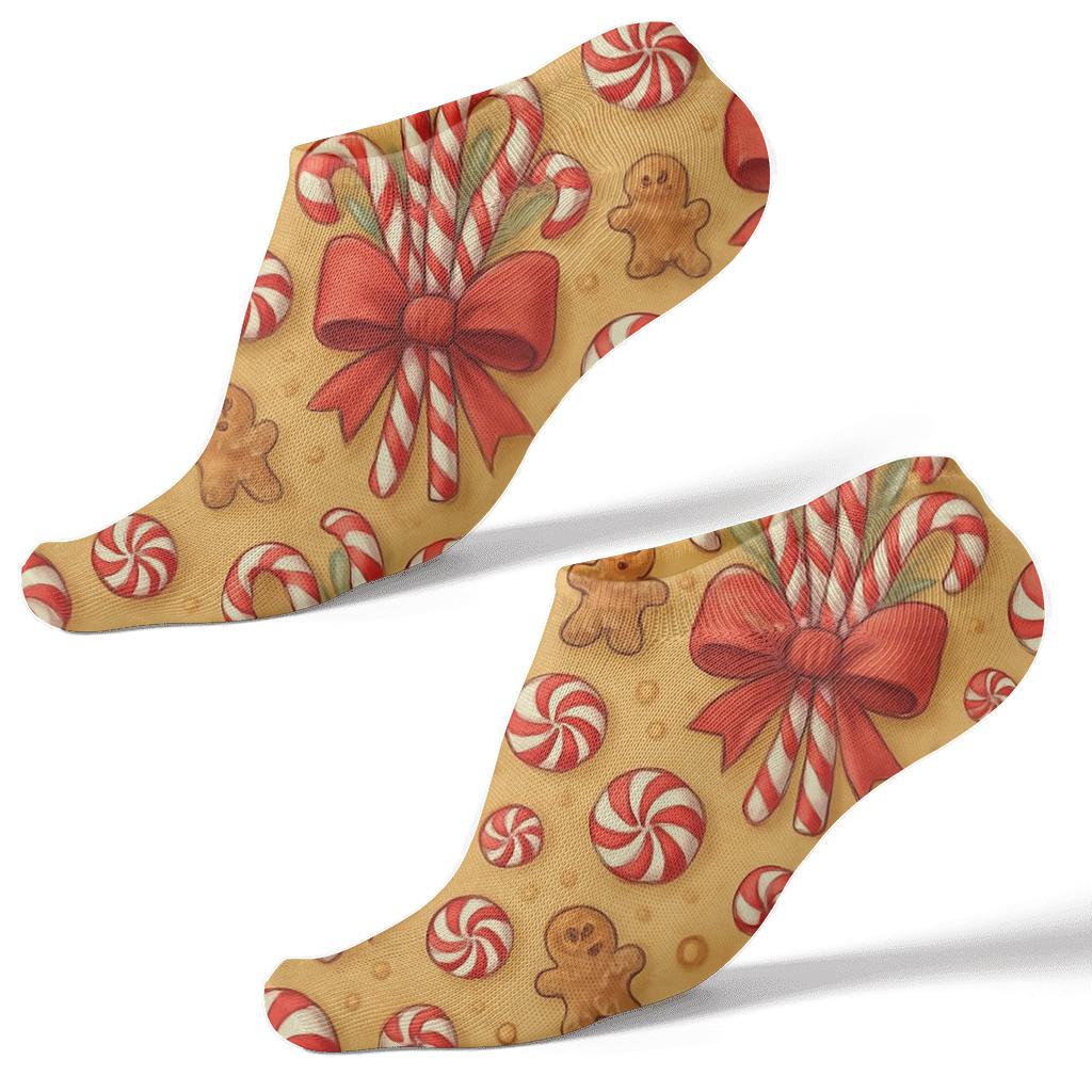 Candy Canes Bouquet Collage On Golden Holiday Field designer print ankle socks
