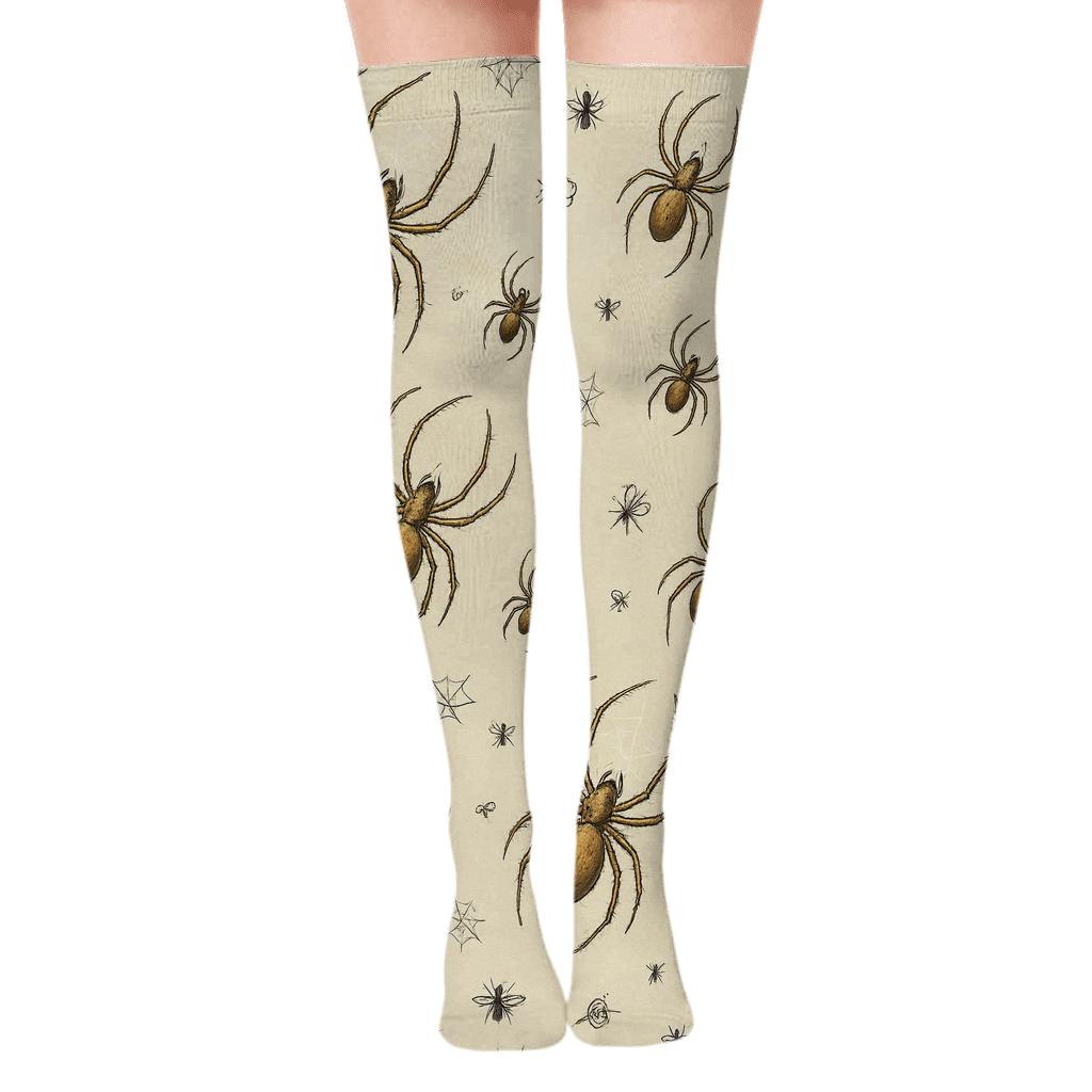 Vintage Poster Look With Botanical Spider Study soft everyday over-the-knee socks