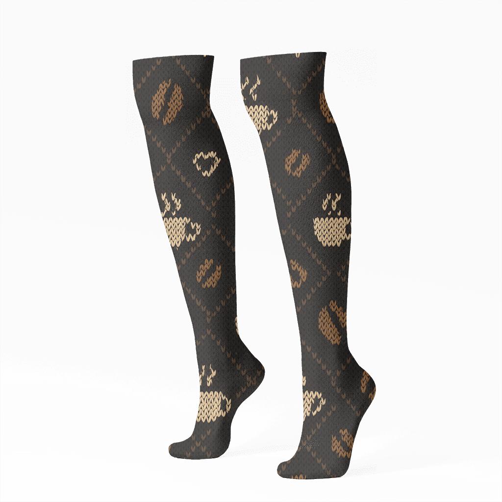 Knitted Illusion Coffee Bean Lattice Barista custom knee-high socks