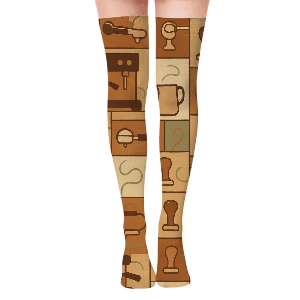 Cafe Collage In Barista Rhythm trendy patterned over-the-knee socks