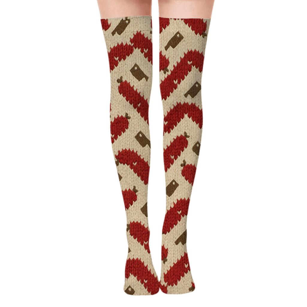Knitted Illusion Butcher Sausage Chevron custom over-the-knee socks