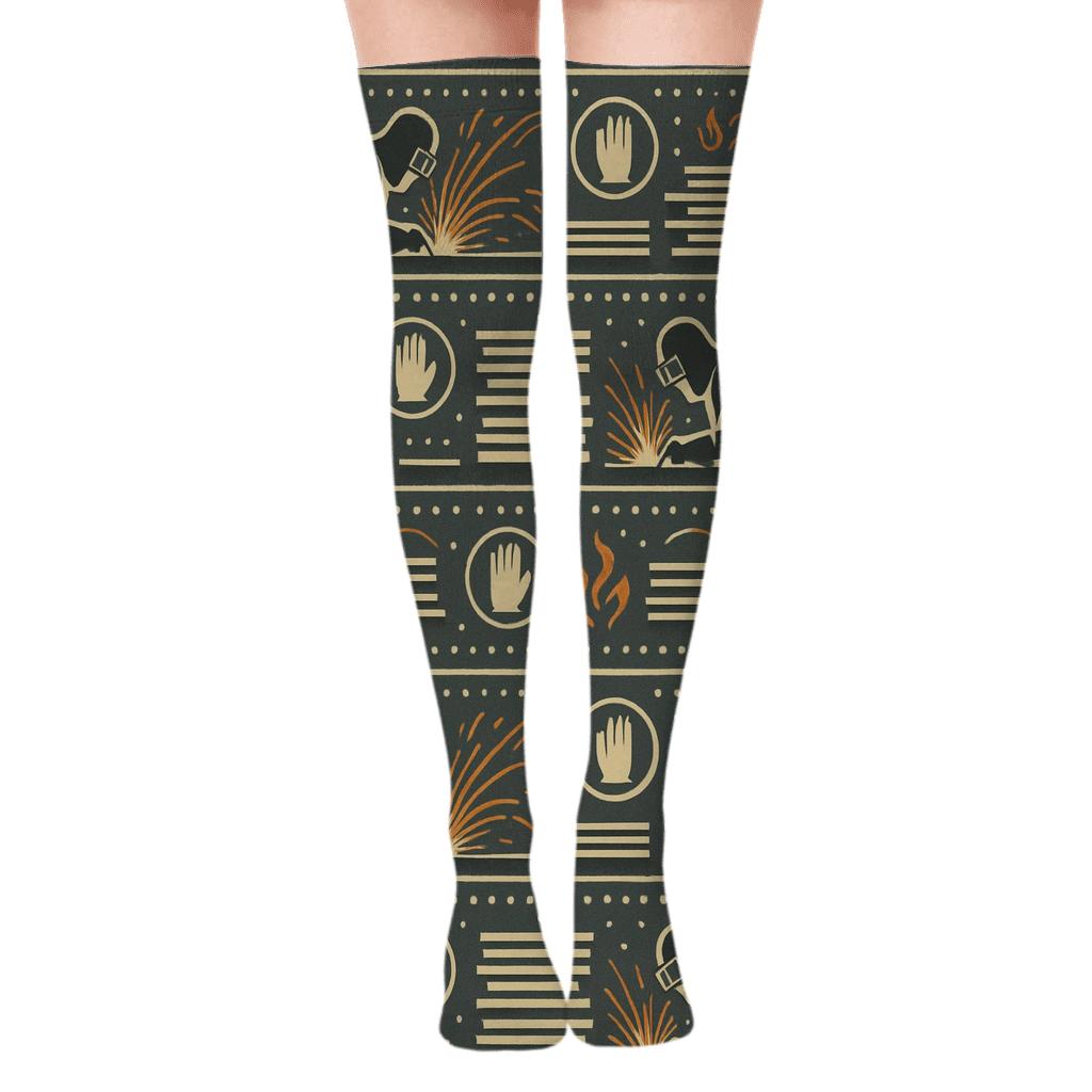 Vintage Workshop Landscape With Welder Motif Bands stylish fashion over-the-knee socks