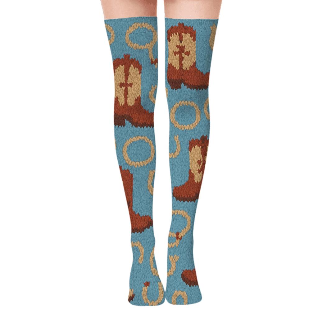 Knitted Lasso And Boots Pattern In Rancher stylish fashion over-the-knee socks