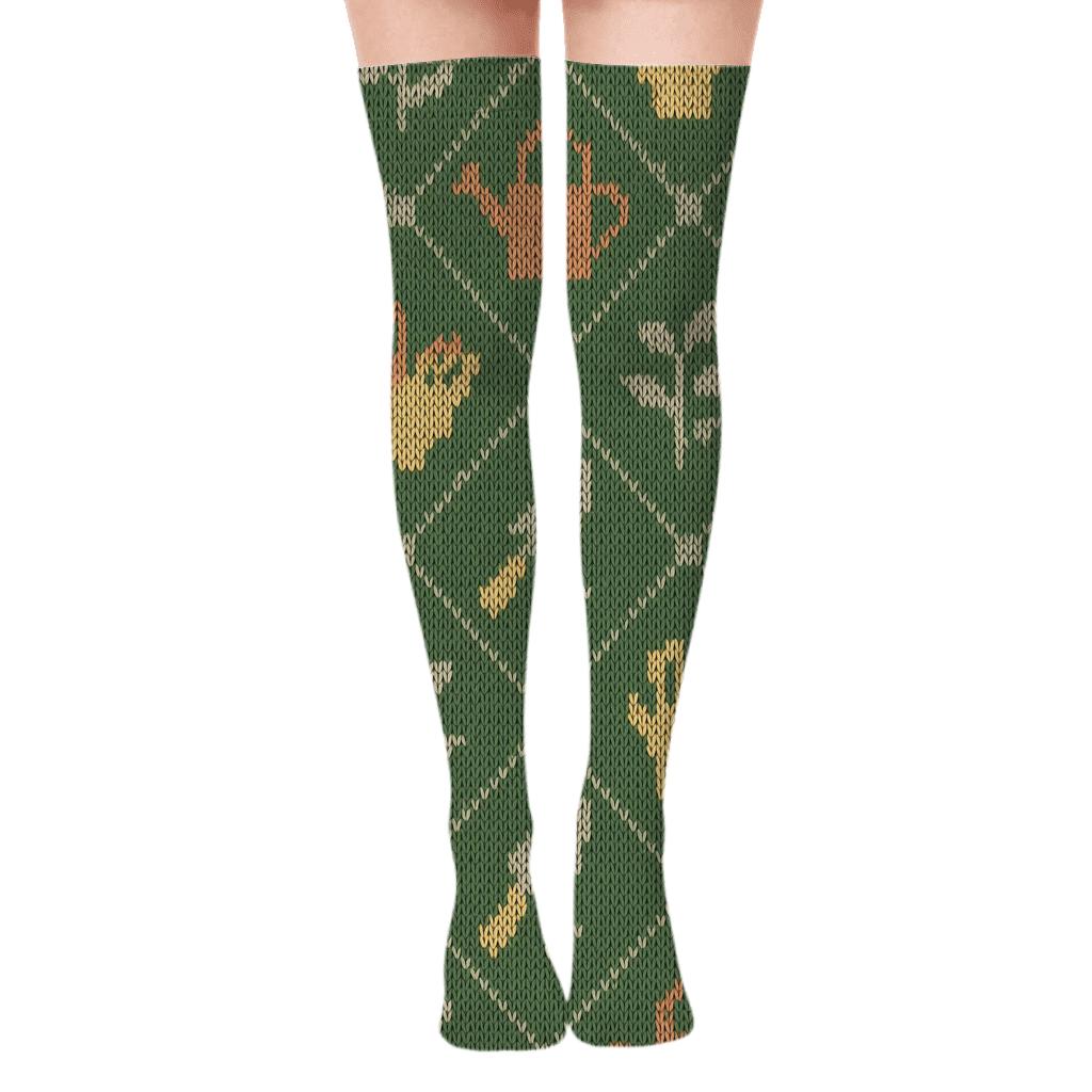 Knitted Trellis Gardener Pattern unique graphic over-the-knee socks