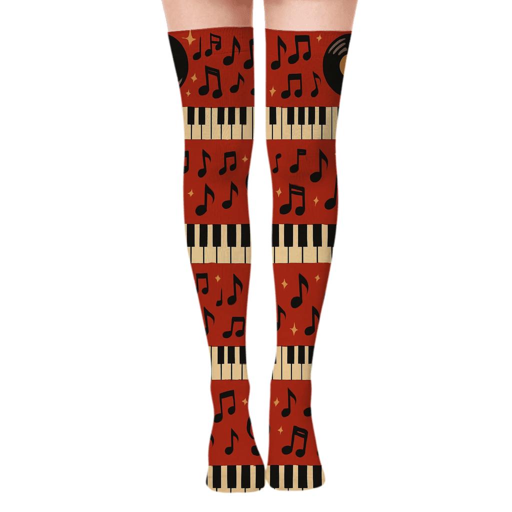 Concert Landscape Wrap With Musician Motif Bands stylish fashion over-the-knee socks