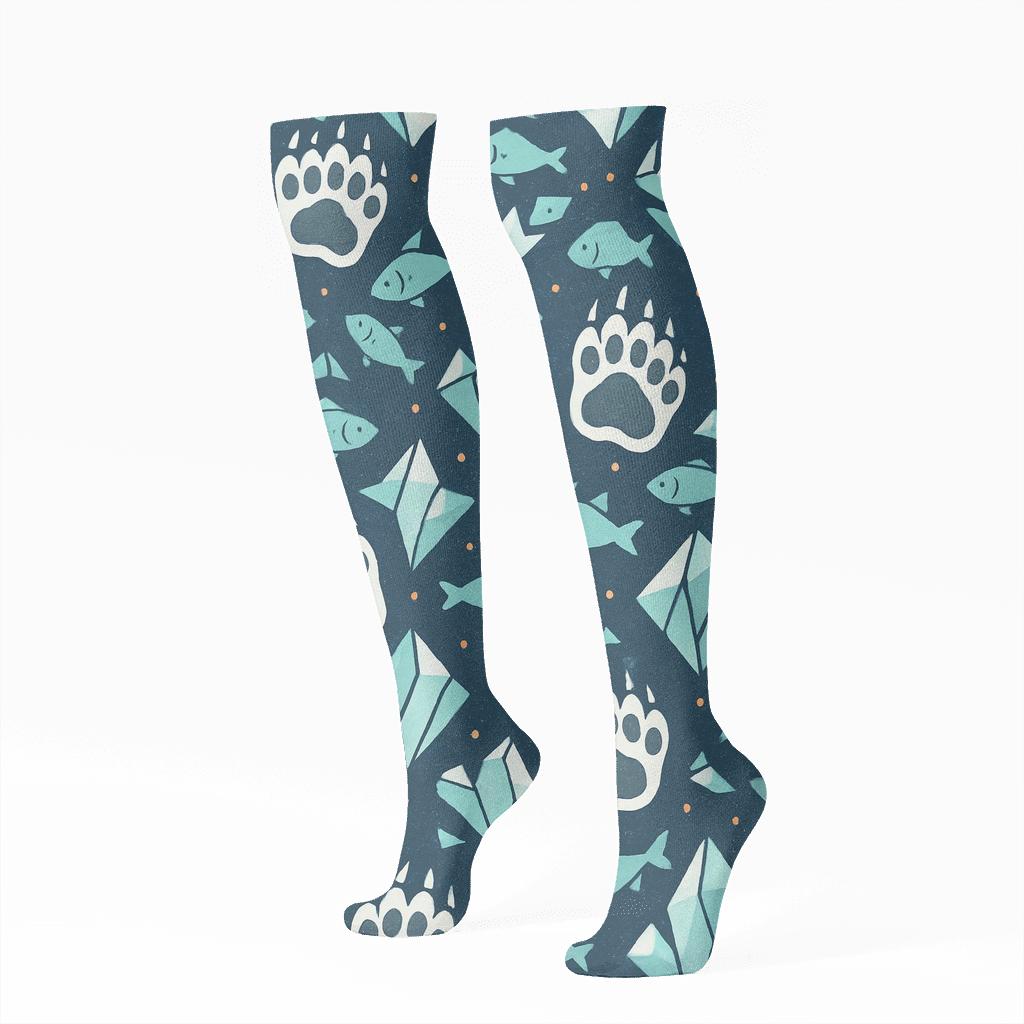 Iceberg Lattice With Polar Bear Paws premium sports knee-high socks