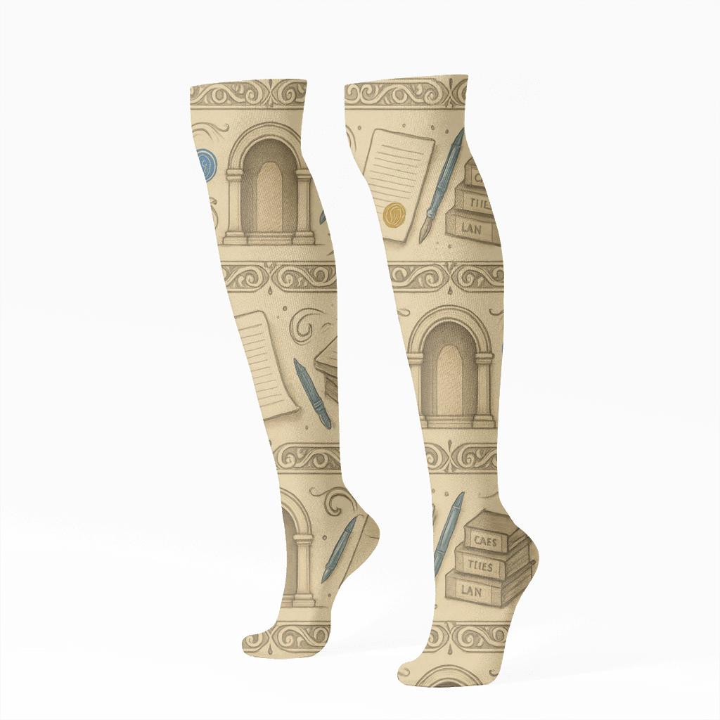 Courtroom Scrollwork Pattern With Paralegal Motifs soft everyday knee-high socks