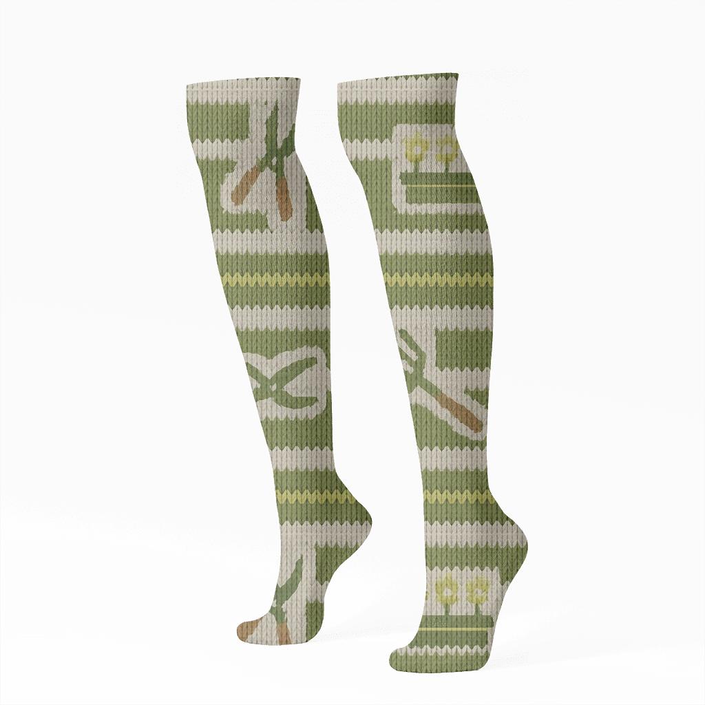 Moss Green Hedge Bands Landscaper Knit Illusion premium sports knee-high socks