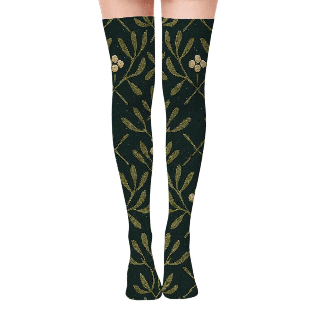 Botanical Lattice With Mistletoe stylish fashion over-the-knee socks
