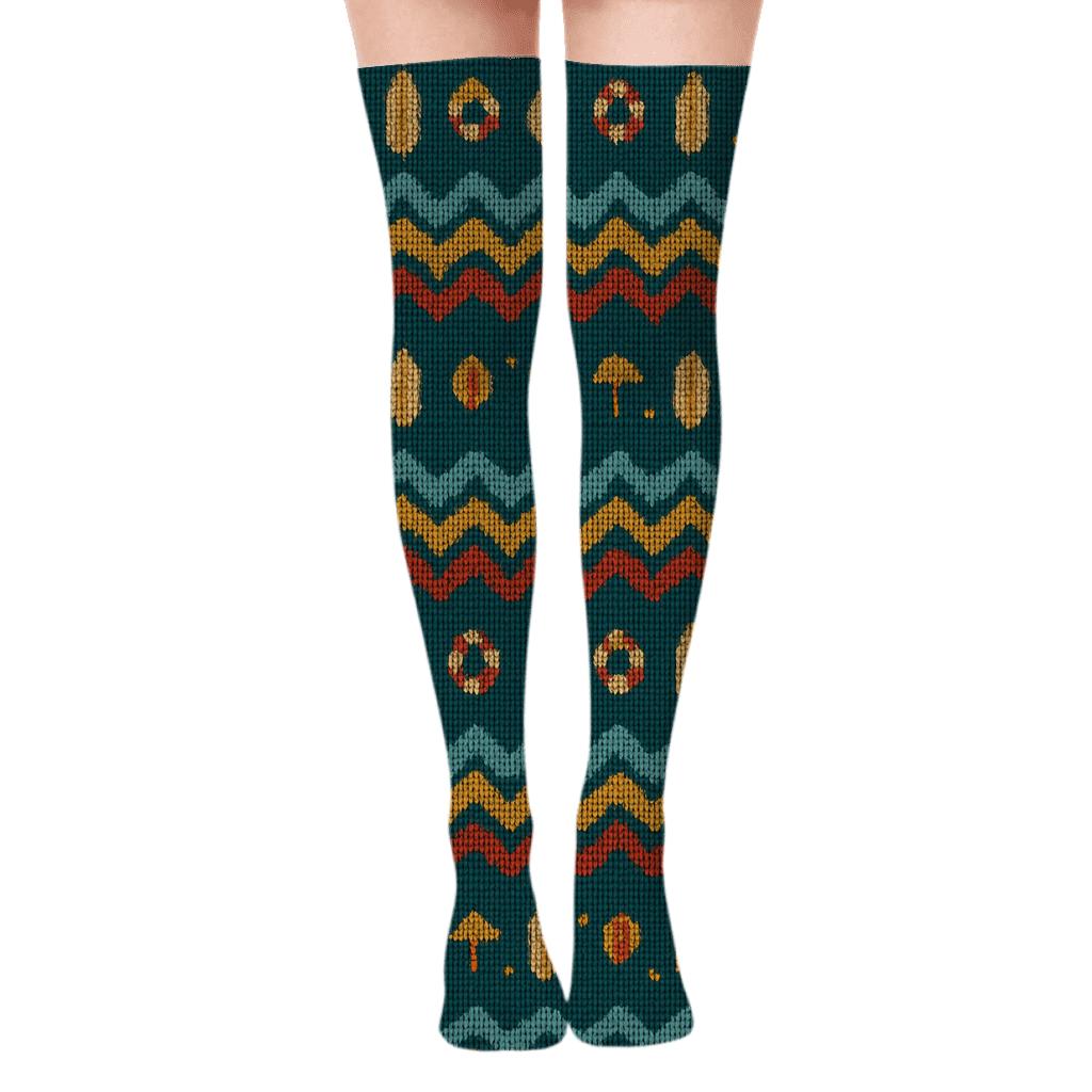 Knitted Wave Stripe Lifeguard Pattern comfortable cotton over-the-knee socks