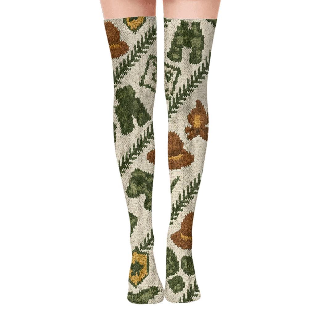 Knitted Trail Icons For The Park Ranger premium cozy over-the-knee socks