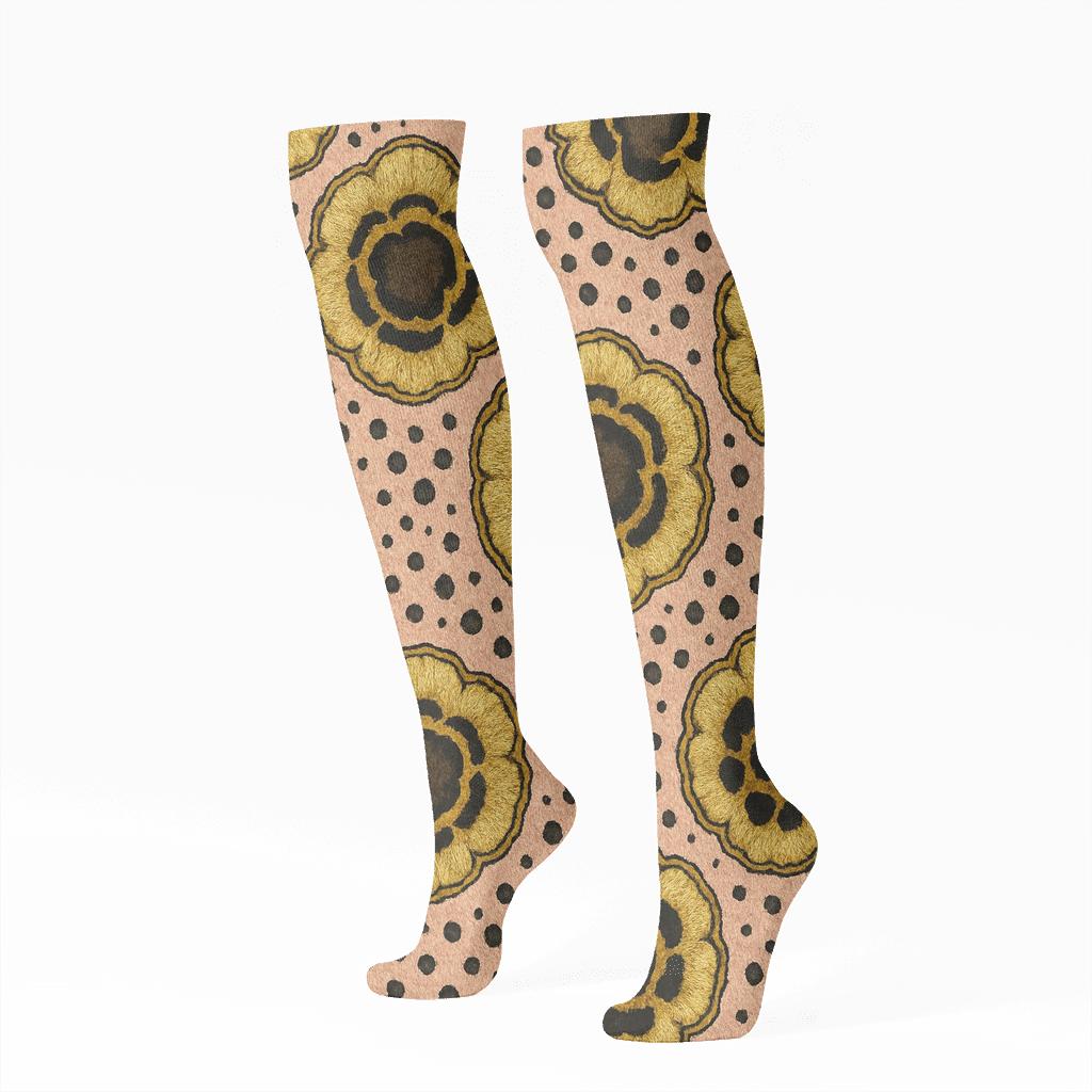 Blush Gold Rosette Medallion Mirror stylish athletic knee-high socks