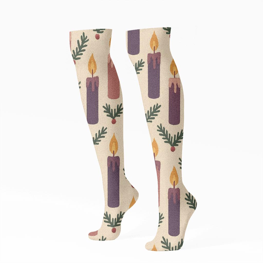 Knitted Advent Candles Chevron Tapers trendy patterned knee-high socks