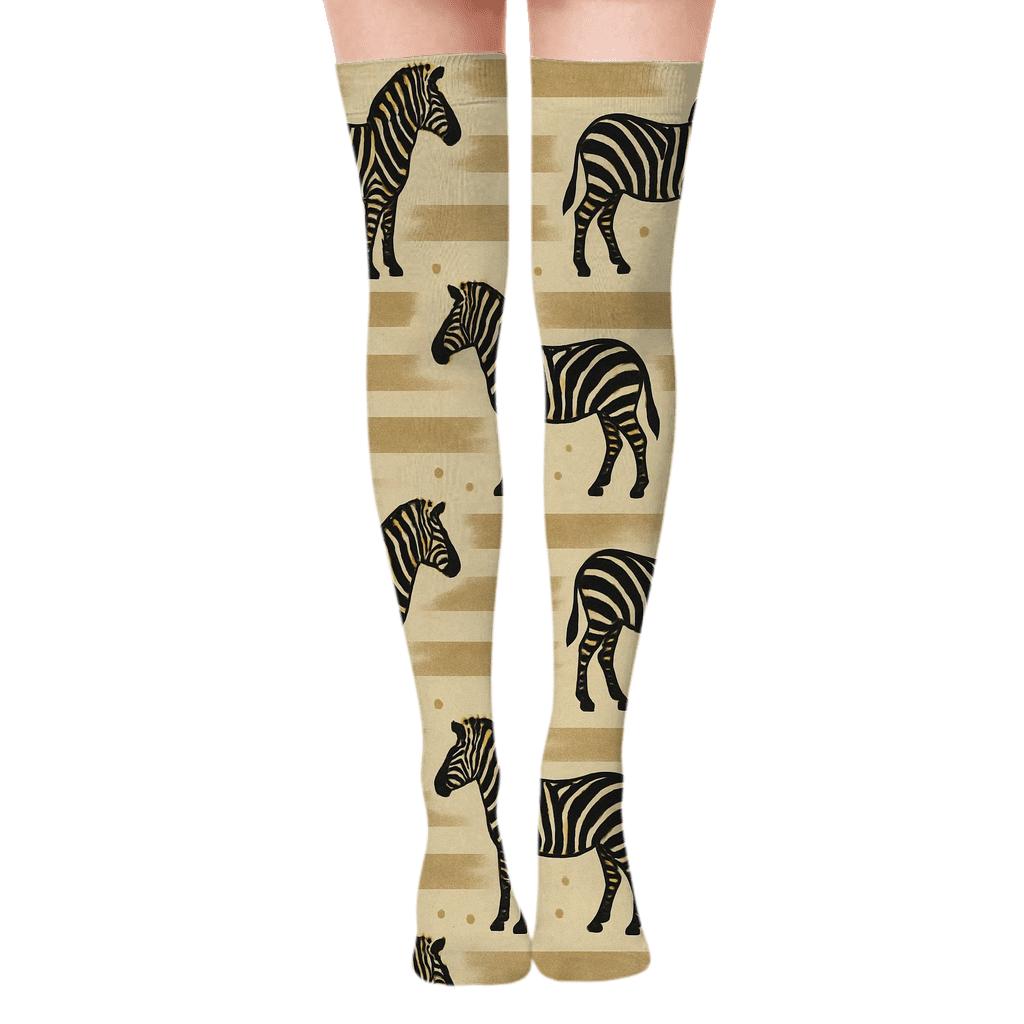 Cream Safari Poster Zebra Silhouette Stripe Bands designer print over-the-knee socks