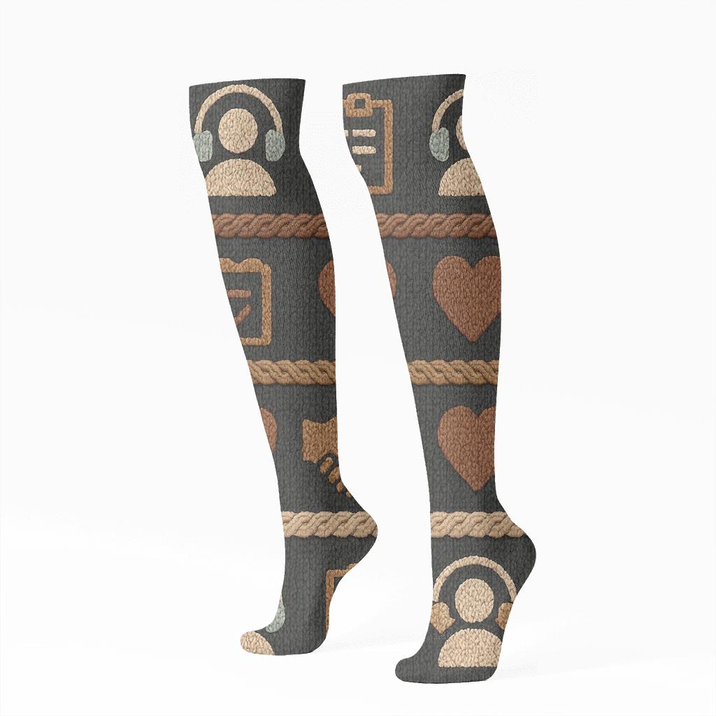 Support Circle Lattice In Social Worker Knit Illusion unique graphic knee-high socks