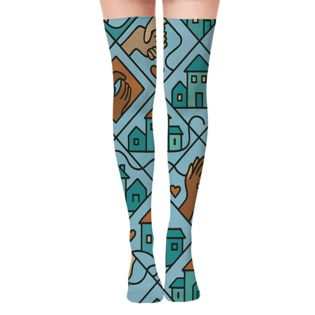 Community Mural Study For Social Worker Connection Quilt stylish fashion over-the-knee socks