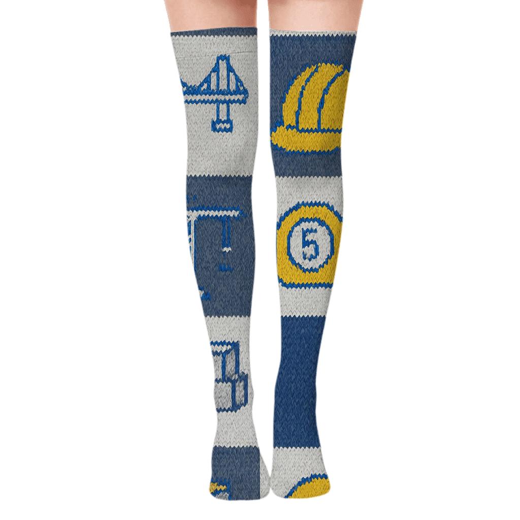 Blueprint Patchwork For The Civil Engineer trendy patterned over-the-knee socks
