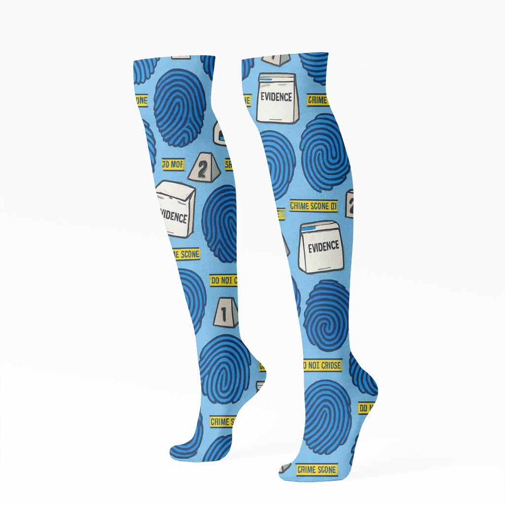 Forensic Scientist Fingerprint Lattice On Lab Blue stylish athletic knee-high socks