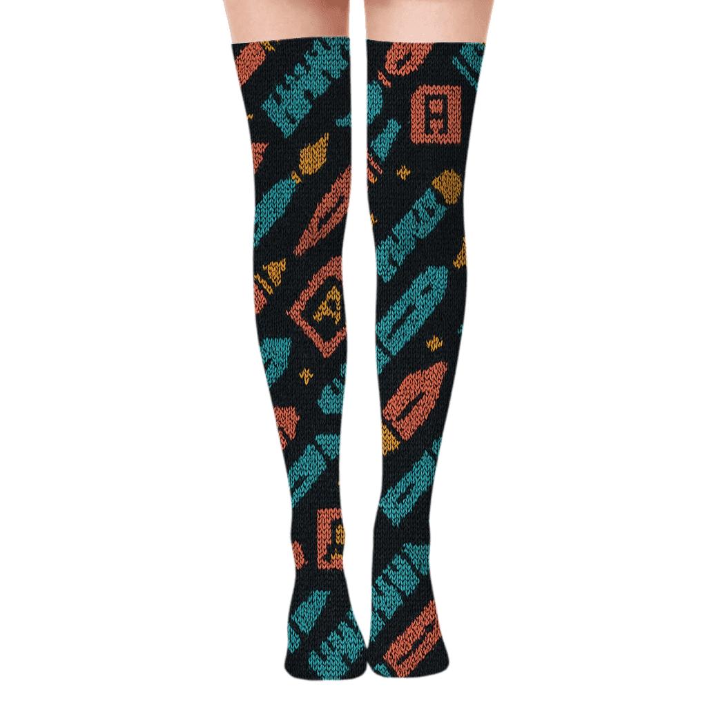 Knitted Graphic Designer Tool Parade stylish fashion over-the-knee socks
