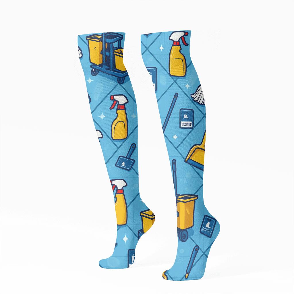 Mop Cart Lattice With Custodian Icons stylish athletic knee-high socks