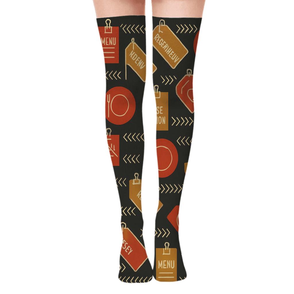 Culinary Ledger Rhythm With Restaurant Manager Motifs unique graphic over-the-knee socks