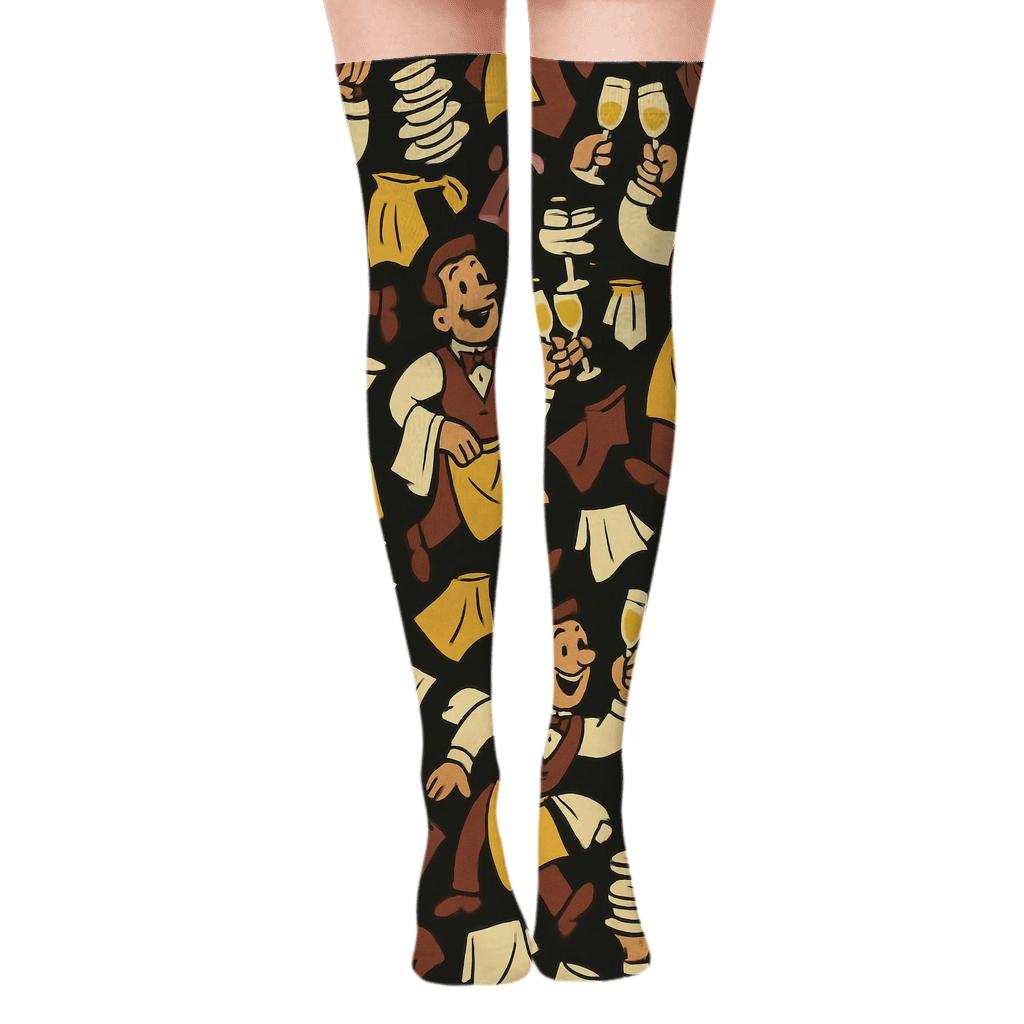 Waiter Juggling Plates Tessellation premium cozy over-the-knee socks