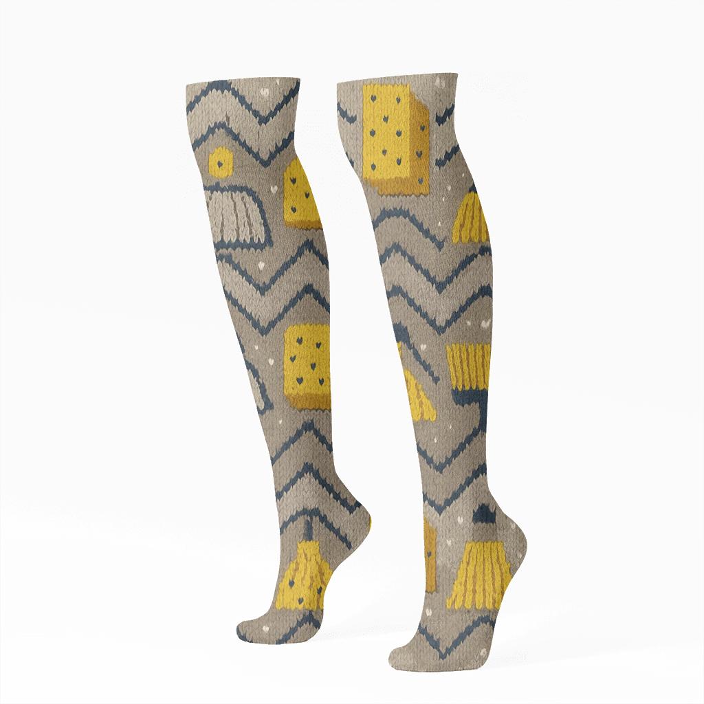 Janitor Knitted Chevron Tile Repeat stylish athletic knee-high socks