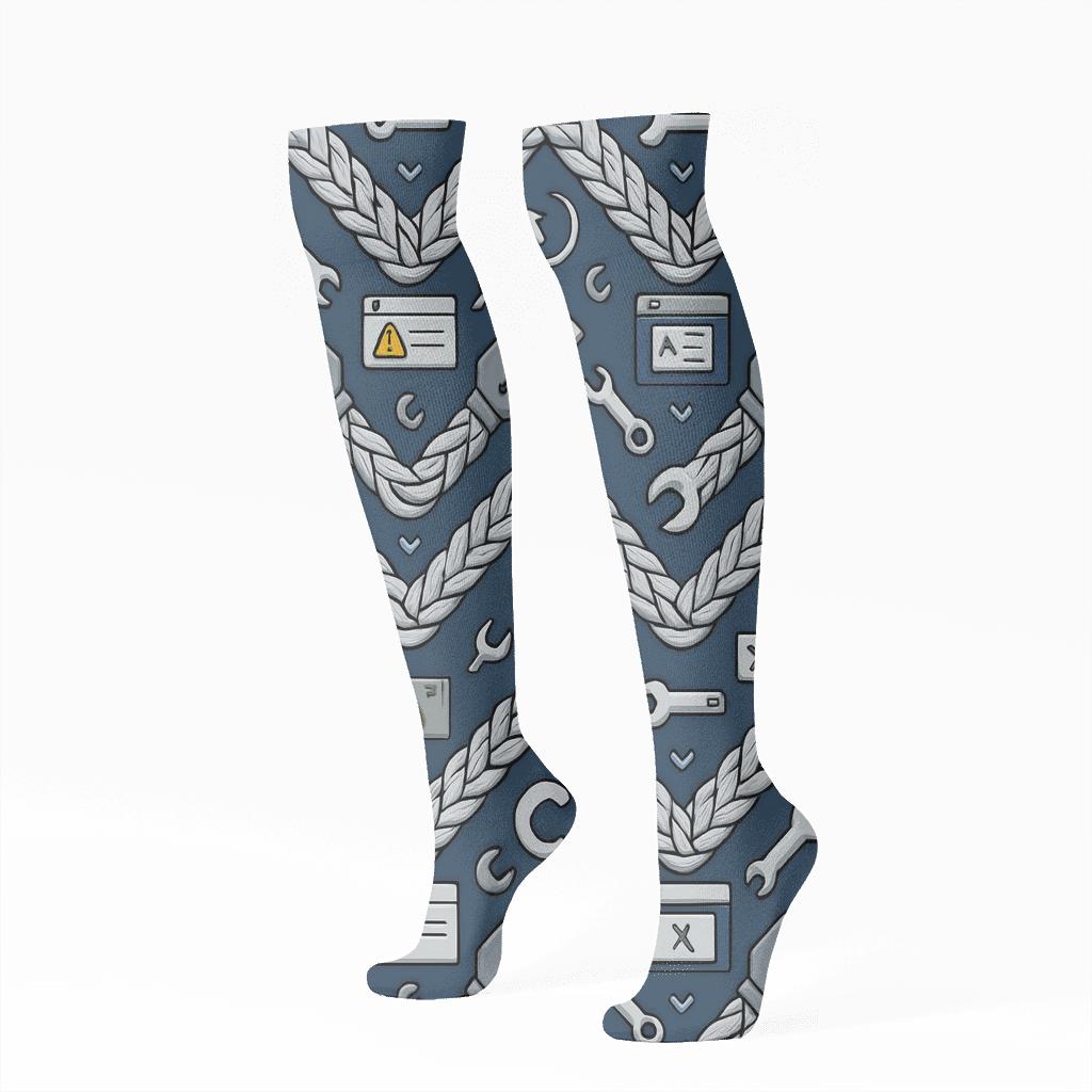 It Support Specialist Cable Chevron On Navy Blue designer print knee-high socks