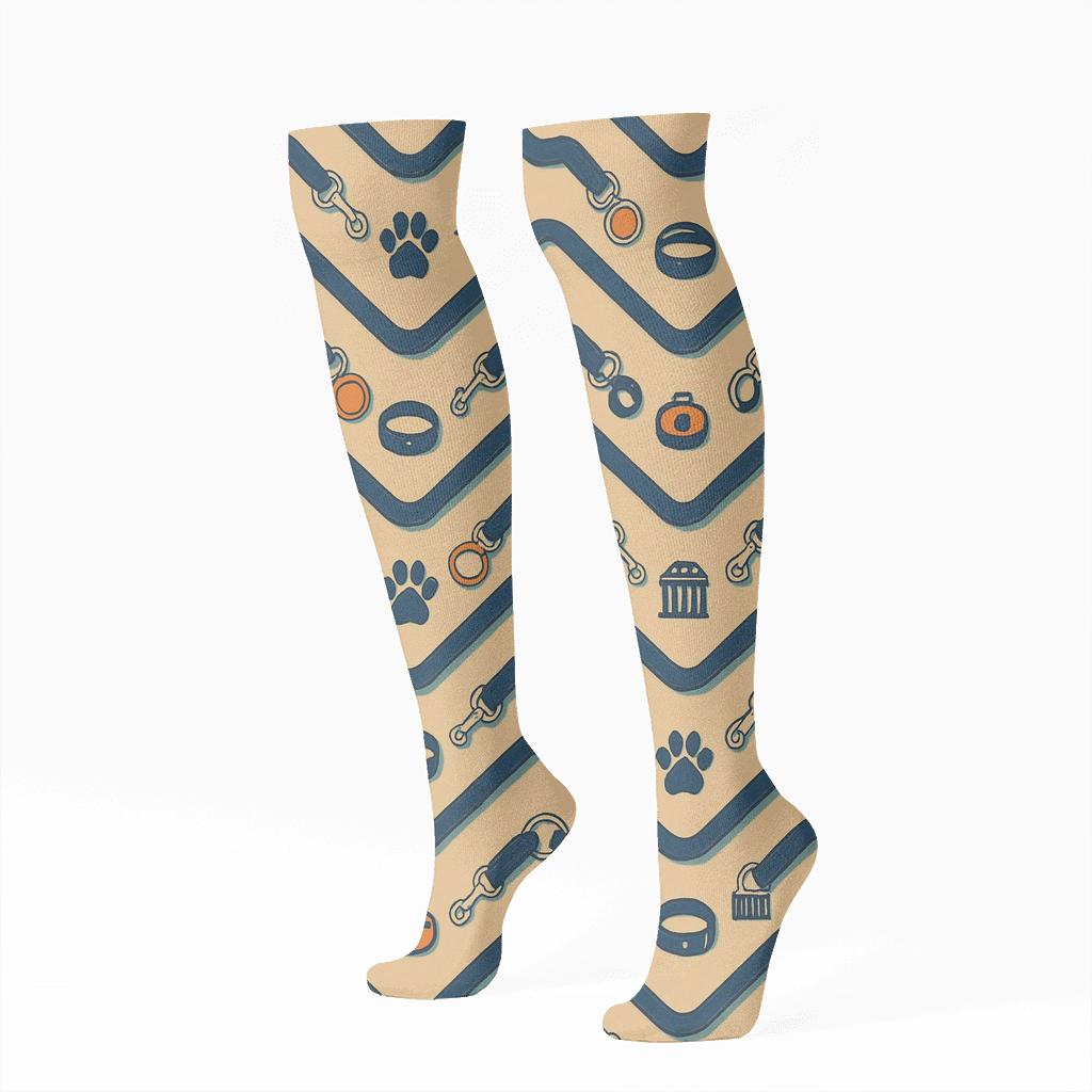 Animal Control Officer Leash Chevron On Earthy Tan Field soft everyday knee-high socks