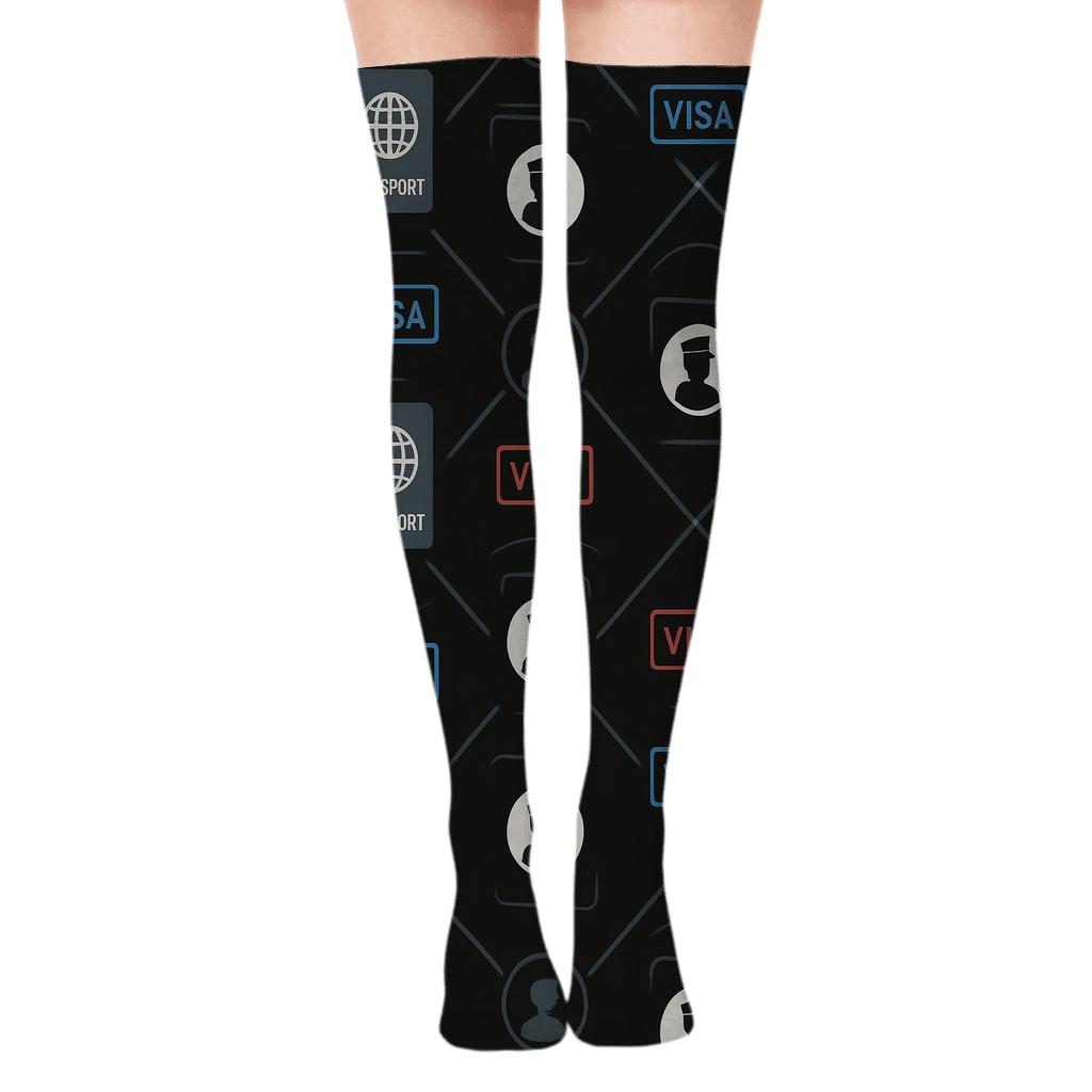 Passport Lattice With Immigration Officer Medallions personalized over-the-knee socks
