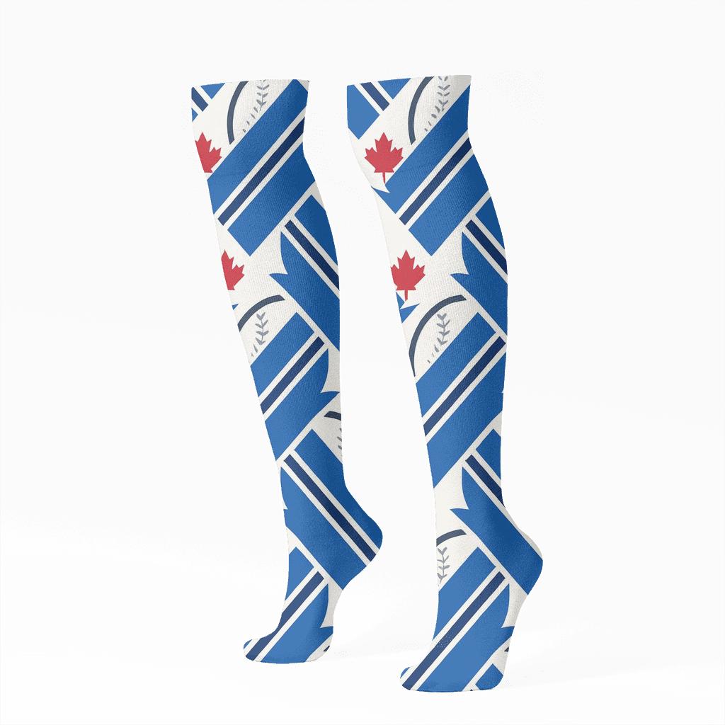 Blue Jays Wing And Seam Chevron Grid trendy patterned knee-high socks