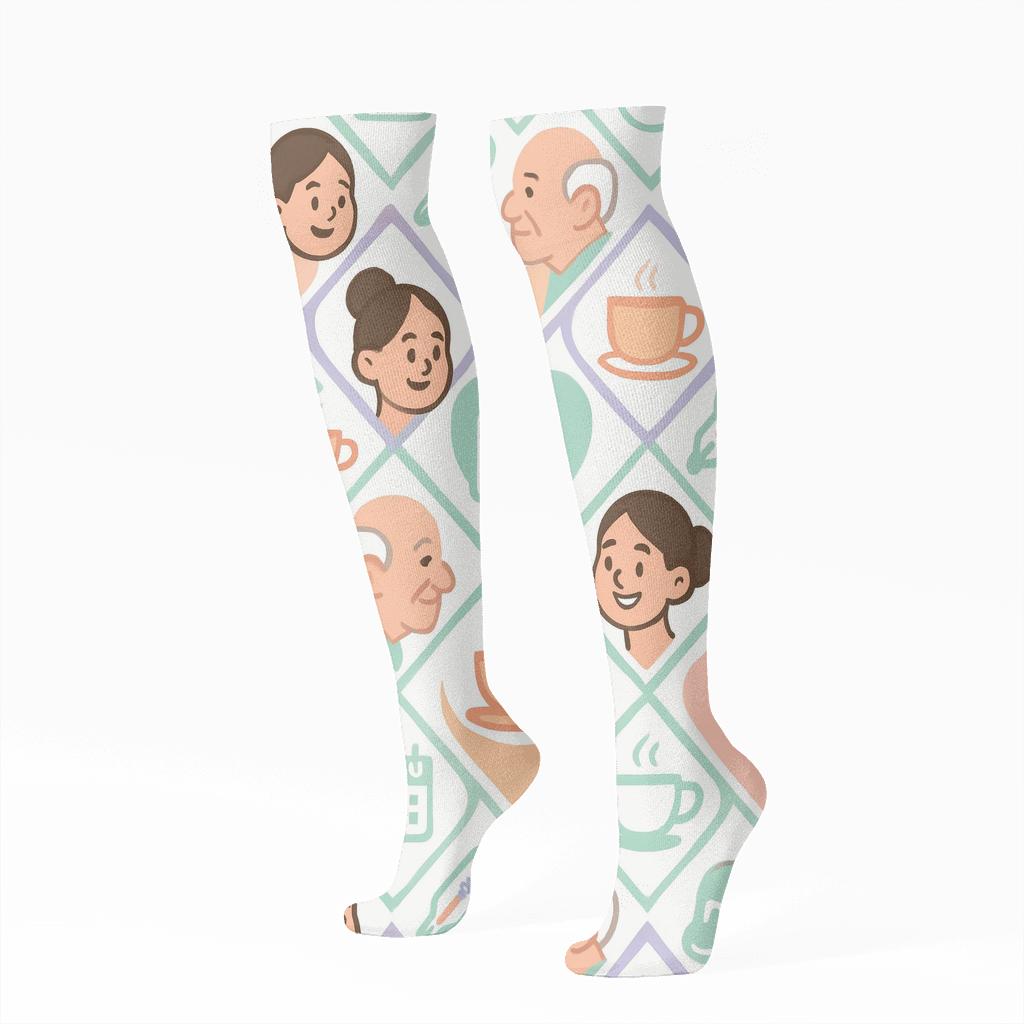 Care Tools With Elderly Care Worker Heart Lattice comfortable cotton knee-high socks
