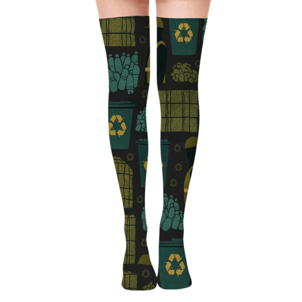 Industrial Collage Rhythm For Recycling Plant Worker trendy patterned over-the-knee socks